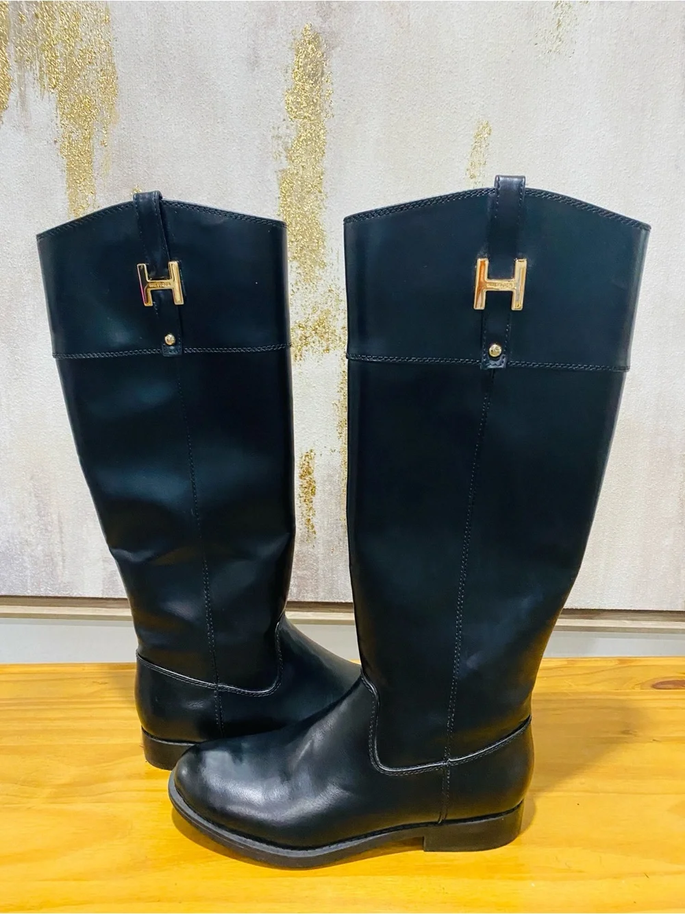 Tommy Hilfiger Black Over-the-Knee Leather Boots Size 6.5